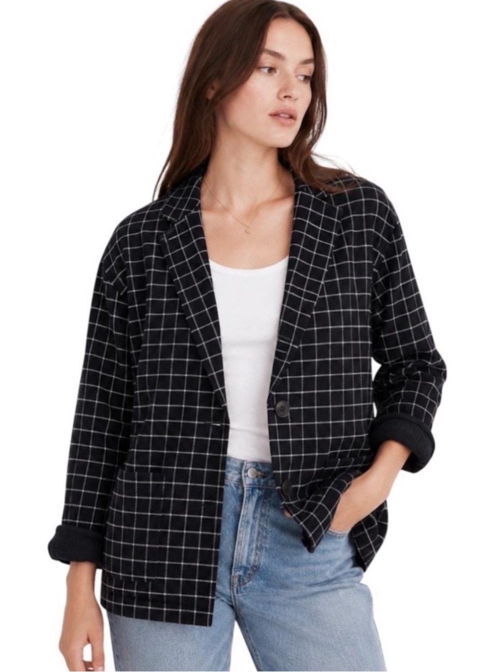 Madewell plaid waffle back Shaw cotton blazer size Xxs work office academia
